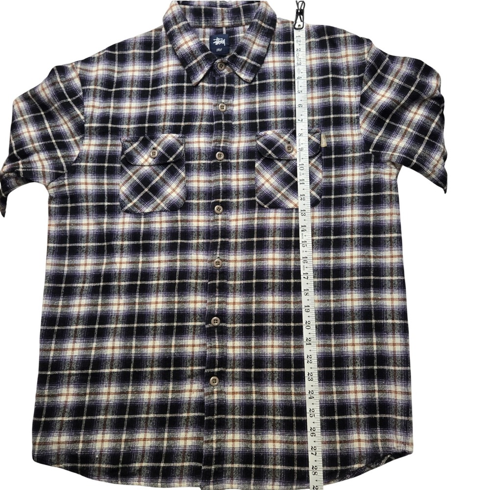 Stussy Vintage Mens Large Purple Black Plaid Flannel Button Down Long Sleeve 90s - Picture 12 of 13